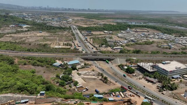 Mumbai Ahmedabad Highway aerial drone view Maharashtra India
Mumbai Ahmedabad National Highway aerial photography India