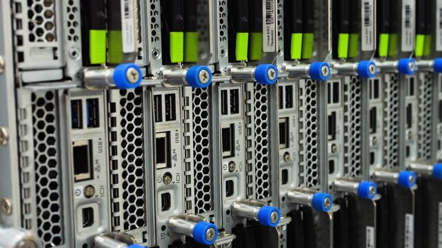 Big data gpu ai robot modern server center computer pc. Bitcoin and crypto mining farm. High tech server computers at work, data center modern supercomputer.