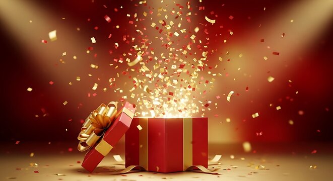 Christmas gift box with confetti explosion holiday surprise