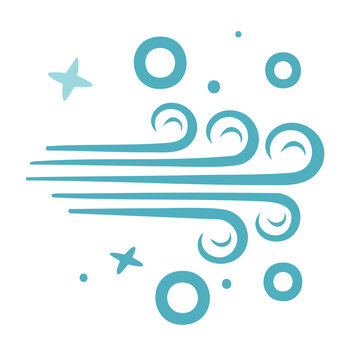 Stylized icon of wind with stars and circles