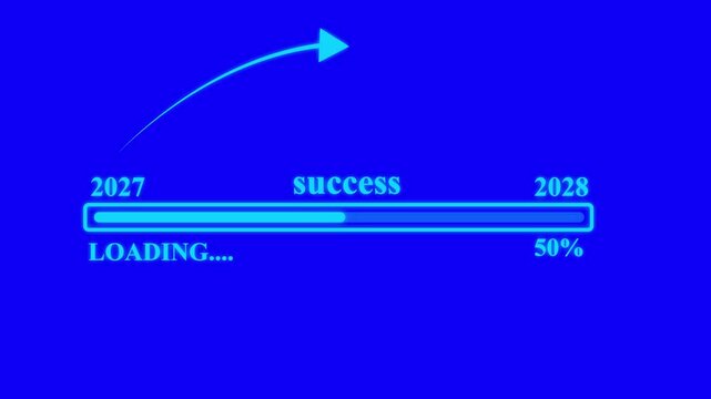 blue color loading bar from 2027 to 2028 new year transfer. arrow direction change new year.