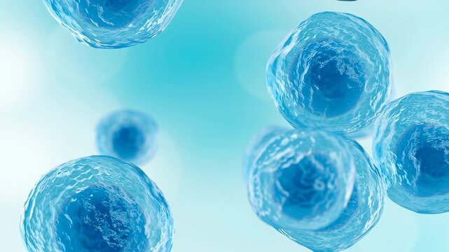 Blue translucent microscopic cell sphere biology medical science laboratory illustration conveying soft light floating biological blue cell texture