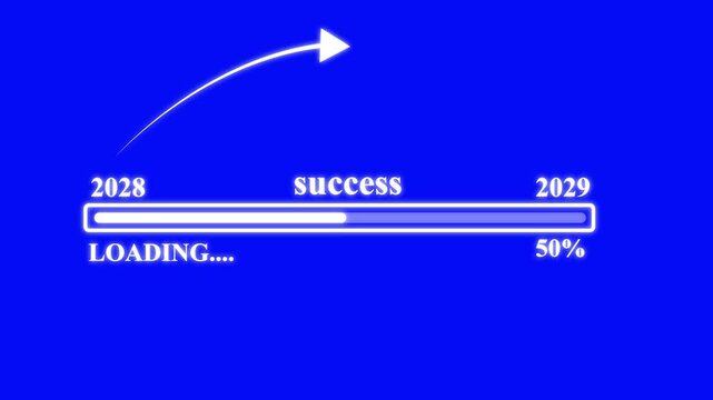 white color loading bar from 2028 to 2029 new year transfer. arrow direction change new year.