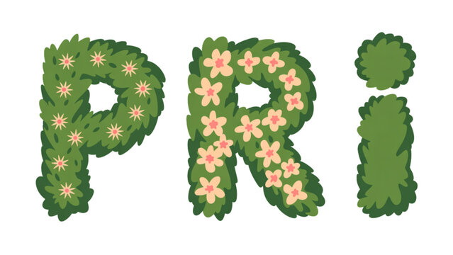 Green leafy letters spelling pri with playful design Vector