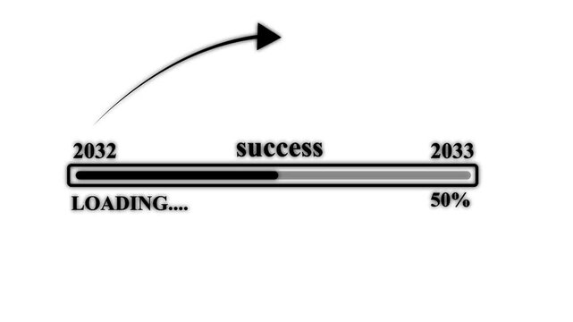 black  color loading bar from 2032to 2033 new year transfer. arrow direction change new year.