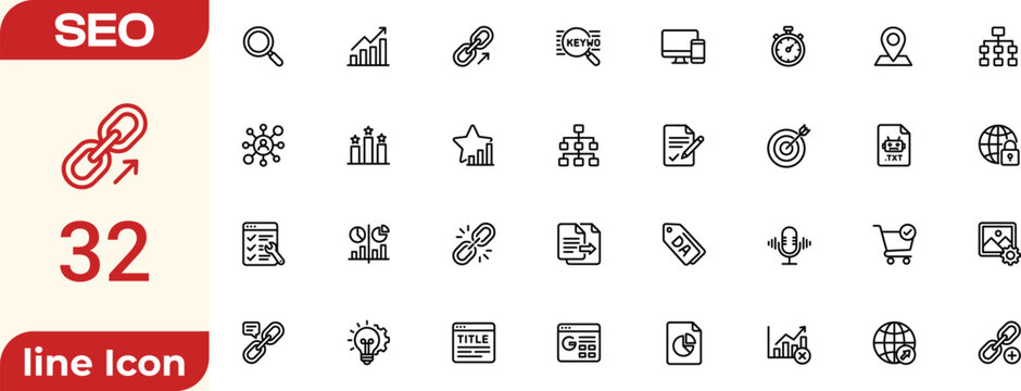 Seo icon set. Editable line icons. Vector illustration.