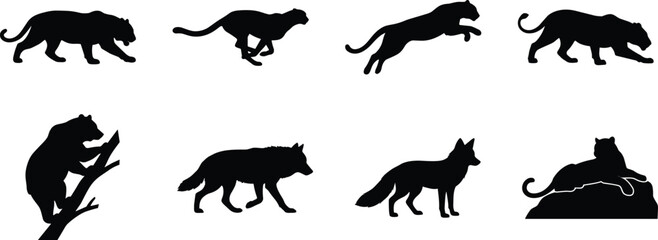 Wild Animal Silhouette Collection Featuring Big Cats Bear and Fox Poses © Limon