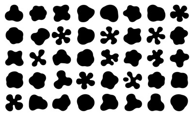 Fototapeta premium Set of forty black organic amorphous blob silhouettes creating a modern high contrast look for creative professional designs.