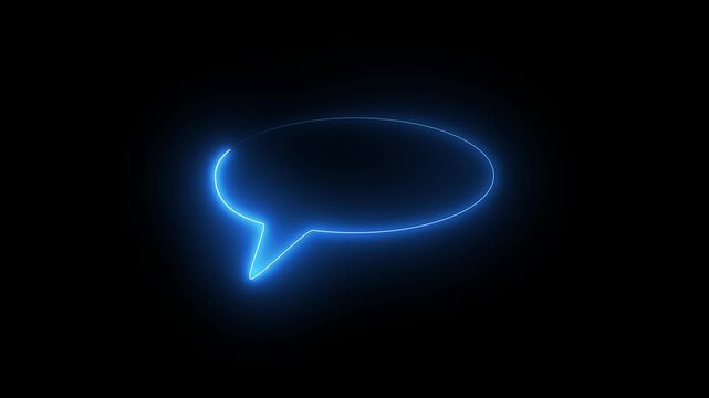 Glowing blue Neon Speech Bubble animation black background. square massage box icon.
