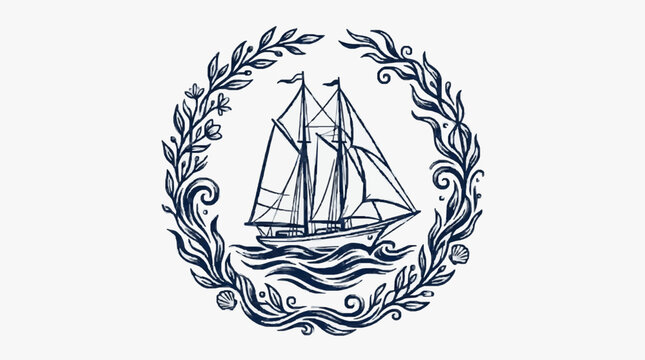 Intricate black and white nautical compass illustration.