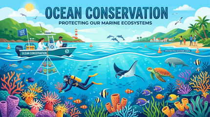 Marine Biologists Researching Healthy Coral Reefs and Underwater Biodiversity Conservation for Ecological Preservation © john