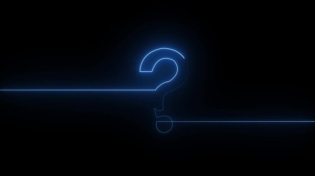 Blue color neon glowing loop Question mark sign, Question mark icon asking icon animation on black background 4k resolution video 