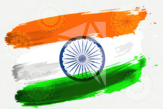 Watercolor Indian national flag with Ashoka Chakra