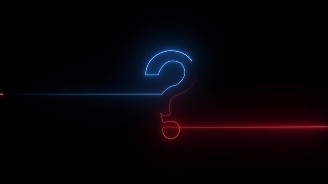 Blue and red color neon glowing loop Question mark sign, Question mark icon asking icon animation on black background 4k resolution video 