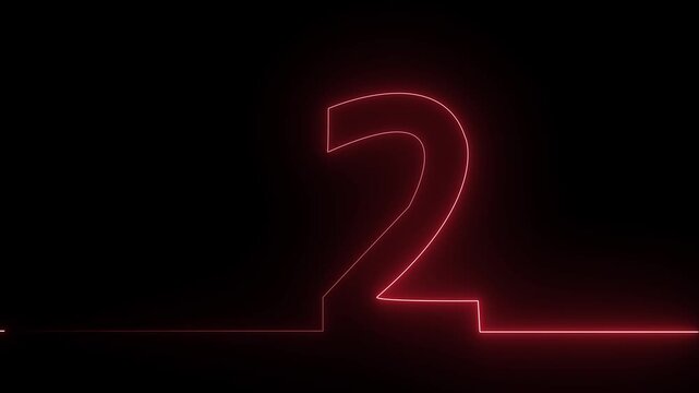 Number 2 text icon animation glowing neon red color digit countdown template sign on black background. animation video 