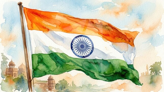 Indian flag waving in artistic style