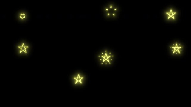 発光する黄色い手書きのラフな星がたくさん出ては消える落書きループ素材