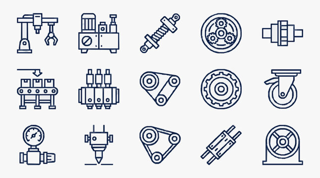 Industrial Machinery Components Icon Set.