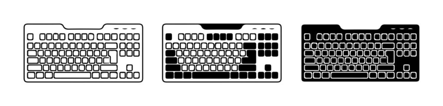 Computer Keyboard Icons Set, Digital Input Device Graphics, Technology and Communication Symbols
