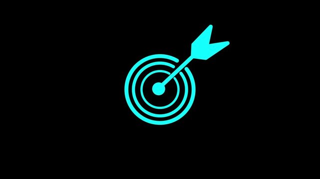 Businessman holding target icon blue arrow hitting center, goal achievement, success strategy, performance focus, business planning, KPI growth and objective completion in modern corporate concept.4k