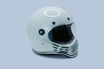 Fototapeta premium White Full Face Motorcycle Helmet on a Solid Background
