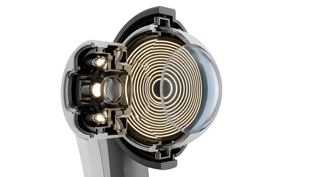 Detailed 3D Cross-Section of Keratometer Corneal Curvature Mire Rings, Suitable for Science Education, Isolated on a White Background