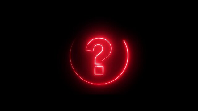 Neon question mark sign icon animation glowing red color confusion mark quiz punctuation mark education exam sign sign symbol on black background