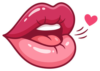 Obraz premium Lips blowing a kiss with heart symbol shown as a charming flat vector icon on transparent background