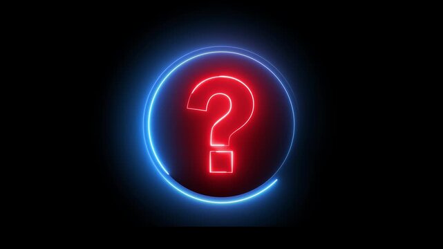 Neon question mark sign icon animation glowing red and blue color confusion mark quiz punctuation mark education exam sign sign symbol on black background