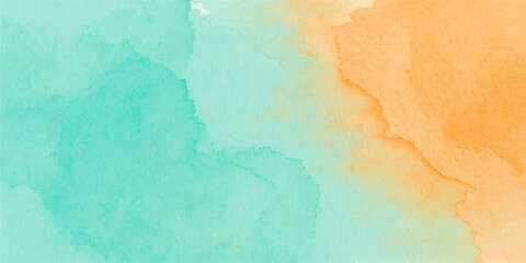 Fototapeta premium Abstract watercolor background with turquoise and orange blending softly together creating artistic gradient texture for modern creative design projects