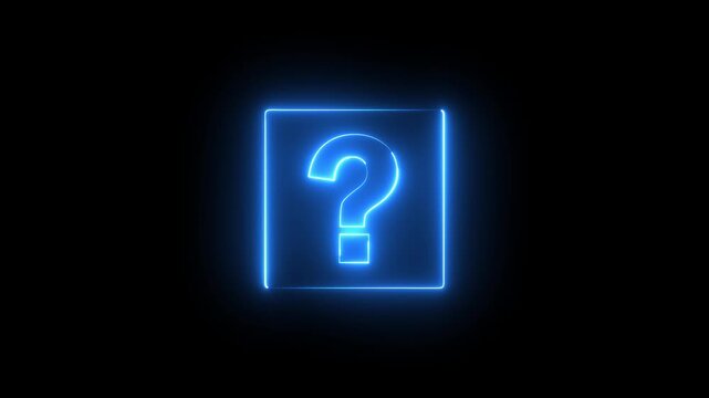 Neon question mark sign icon animation glowing blue color confusion mark quiz punctuation mark education exam sign sign symbol on black background