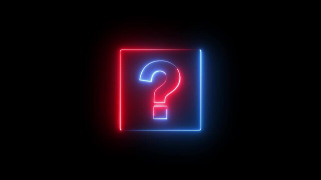 Neon question mark sign icon animation glowing red and blue color confusion mark quiz punctuation mark education exam sign sign symbol on black background