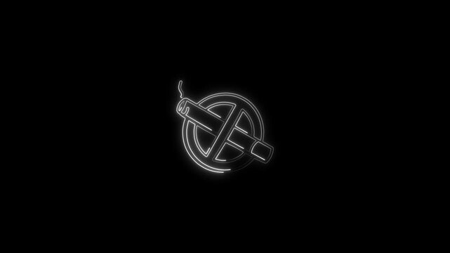 No smoking sign white neon symbol on black background a glowing light depicting a no symbol isolated on a pitch prohibited cigarette warning glow isolated prohibited cigarette warning glow isolated