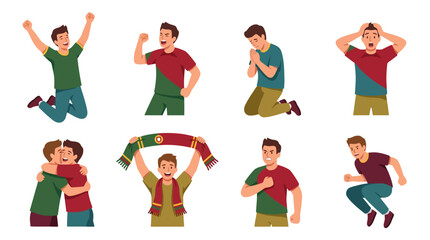 Fototapeta premium Set of soccer fans celebrating and cheering for their favorite team. EPS Editable