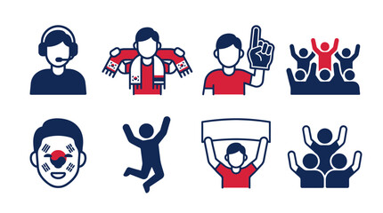 Fototapeta premium South Korea soccer fans and supporters icons set. EPS Editable