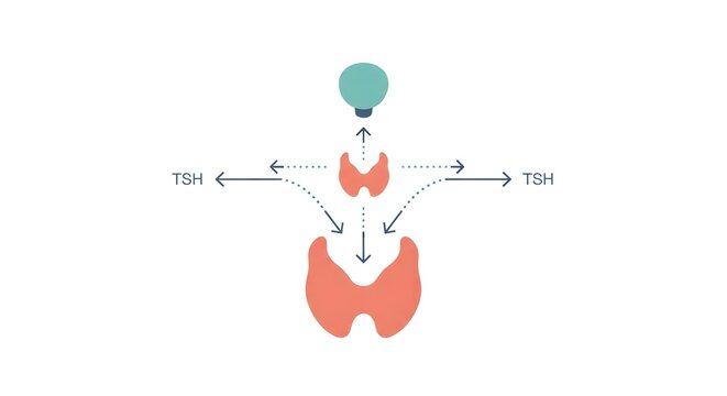 Diagram illustrating the thyroid gland's regulation by TSH and its hormonal feedback loop in the human body.