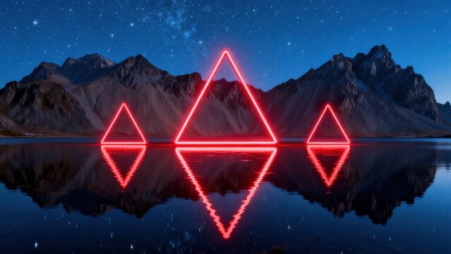 mountain lake with neon triangles