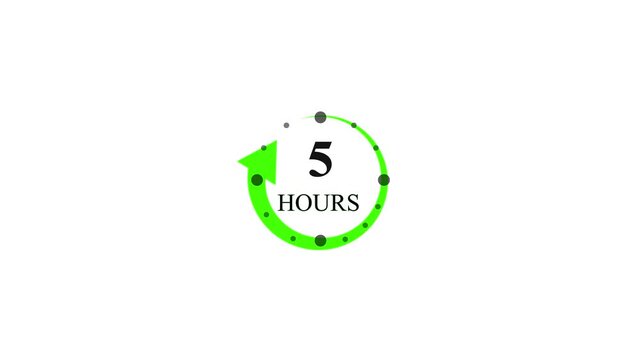 Clock 5 hours icon, isolated on white background .Delivery service, online deal remaining time website symbols. 4k video 