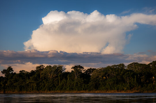 sunset over Amazon river in the jungle of Peru