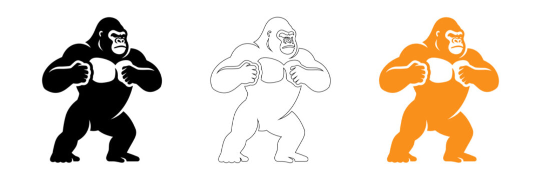 Gorilla illustrations in black white and orange