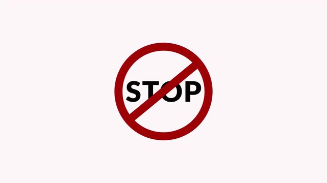  NO stop text icon animation with a circular red and black.stop, not allowed and ban concept animation on white background. 4k video animation with alpha channel.