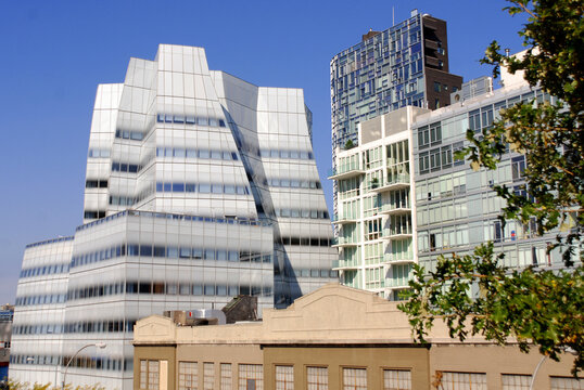 NEW YORK UNITED STATES OF AMERICA: Architect Frank Gehry's white glass IAC Building, InterActiveCorp's headquarters in the Chelsea neighborhood of Manhattan, New York City