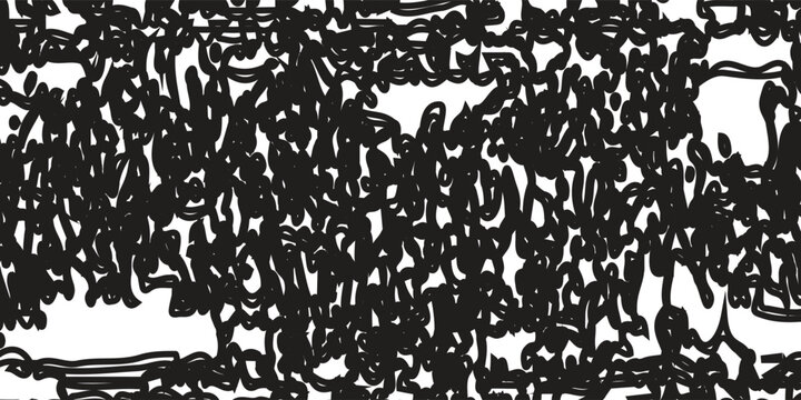 Black brush stroke scribbled texture. Hand drawn distressed grunge background for design template, banner, poster. Ink or paint doodled stroke wallpaper. Vector overlay scrawl and scrabble backdrop