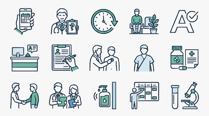 Fototapeta premium Medical and Healthcare Workflow Icons.