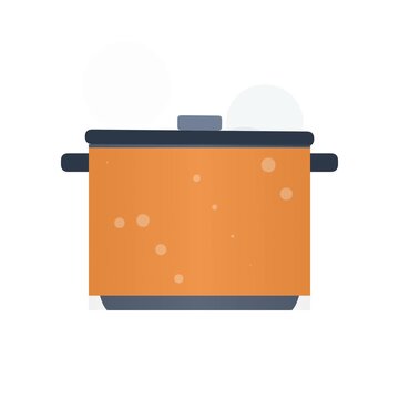 Flat vector animation of an orange boiling pot with steam rising for cooking themes