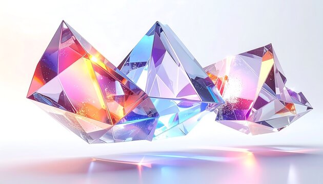 3d Glass Holographic Y2k Abstract Iridescent Crystal Shards With Prismatic Light Refraction And Geometric Facets in 3d Render