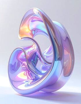 3d Glass Holographic Y2k Abstract Iridescent Abstract 3d Render Sculpture With Fluid Organic Curves And Holographic Light Reflections on Soft Background