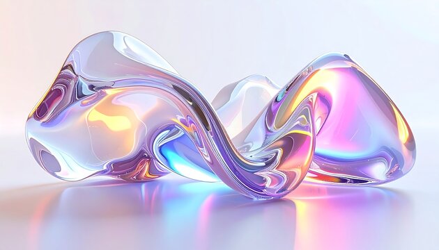 3d Glass Holographic Y2k Abstract Iridescent Liquid Glass Wave Abstract 3d Render With Soft Colorful Light Reflections And Smooth Flowing Curves
