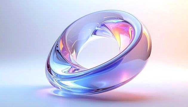 3d Glass Holographic Y2k Abstract Abstract Iridescent Glass Torus Shape With Soft Light Reflections And Modern 3d Render Composition