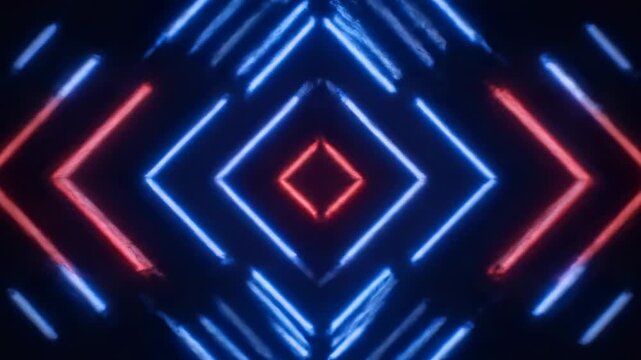 Glowing neon lights in a repeating, diamond-shaped pattern